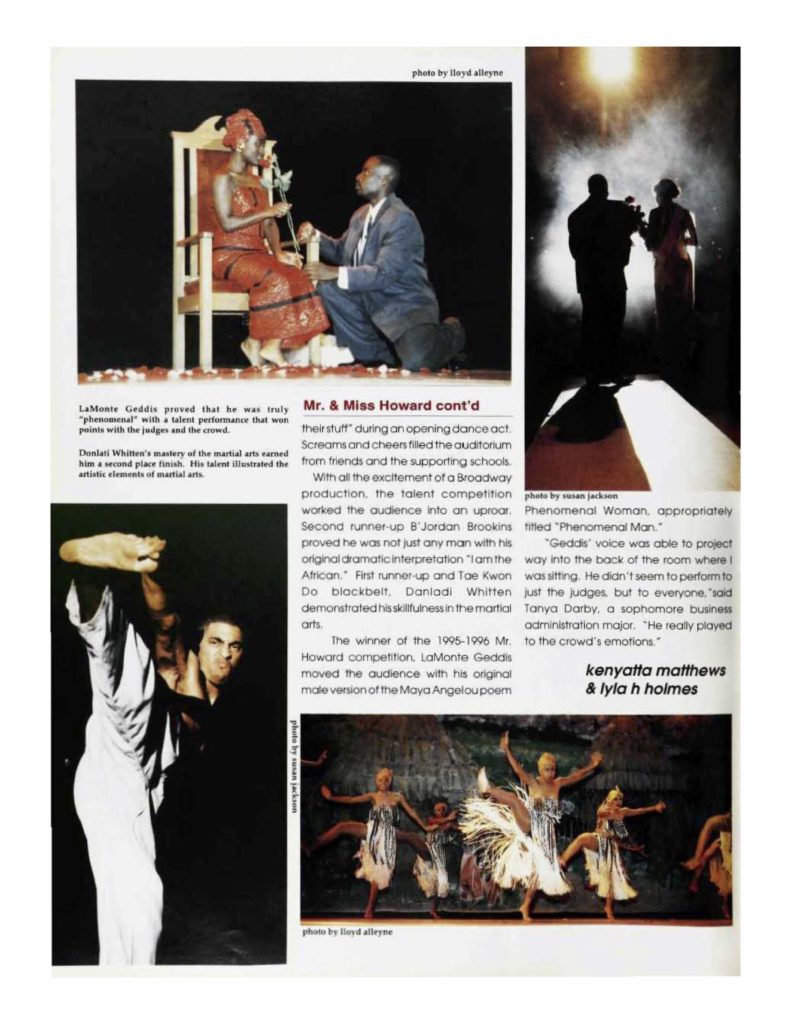 Geddis pictured in "The Bison: 1996" yearbook. (Courtesy of Moorland-Springarn Research Center, Howard University.)